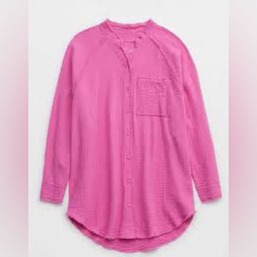 NEW Aerie AE Women shirt S M Pink Happiest day off Pool to party cover-up top